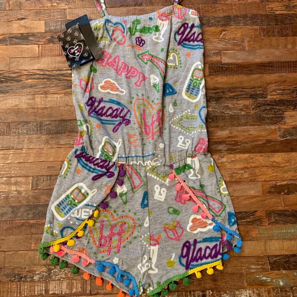 Flowers by Zoe Neon Graffiti Romper with Pom Poms